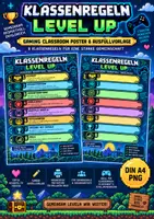 Vorschau - Arbeitsblätter - Klassenregeln „Level Up“ | Gaming Classroom Poster & Ausfüllvorlage - Deckblatt