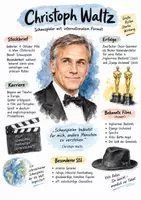 Vorschau - Arbeitsblätter - Lernplakat + Arbeitsblätter zum Thema "Christoph Waltz" + Lösung & MP3 + - Deckblatt