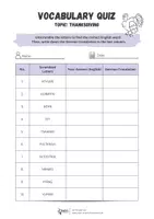 Vorschau - Arbeitsblätter - Thanksgiving Vocabulary Quiz: English Worksheet with Solutions - Seite 1