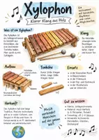 Vorschau - Arbeitsblätter - Lernplakat + Arbeitsblätter zum Thema "Das Musikinstrument Xylophon" + Lösung & MP3 + Mindmap + Infografiken - Deckblatt