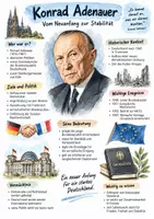 Vorschau - Arbeitsblätter - Lernplakat + Arbeitsblätter zum Thema "Der Politiker Konrad Adenauer" + Lösung & MP3 + Mindmap + Infografik - Deckblatt