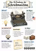 Vorschau - Arbeitsblätter - Lernposter + Arbeitsblätter zum Thema "Die Erfindung der Schreibmaschine" + Lösung & MP3 + Mindmap + Infografik - Deckblatt