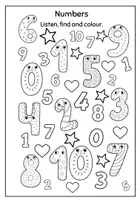 Vorschau - Arbeitsblätter - Numbers 0-10 - Listen, find and colour - Deckblatt