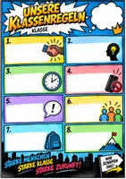 Vorschau - Arbeitsblätter - Klassenregeln Poster im Comicstil | 8 Regeln & Blanko-Vorlage | Klassenklima Sekundarstufe - Seite 2