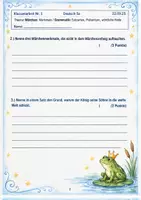 Vorschau - Test - Klassenarbeit Märchen – Die drei Federn | Deutsch Klasse 5 | Grammatik & Märchenmerkmale mit Lösungen - Seite 1