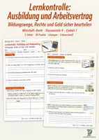 Vorschau - Unterrichtsreihen - Wirtschaft-Recht Klasse 9: Lernkontrolle Ausbildung und Arbeitsvertrag | 30 Punkte - Deckblatt