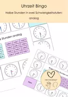 Vorschau - Stationenlernen - Uhrzeit Bingo - halbe Stunden analog - Deckblatt