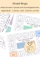 Vorschau - Spiele - Uhrzeit Bingo - halbe Stunden digital mit je zwei Versionen - Deckblatt