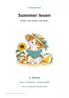 Vorschau - Arbeitsblätter - Bilder und Sätze zuordnen | Lesespiel für die 3. Klasse - Deckblatt