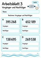 Vorschau - Arbeitsblätter - Vorgänger und Nachfolger Klasse 4 | Mathematik Klasse 4 | 10 Arbeitsblätter als PDF - Seite 3