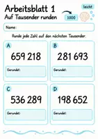Vorschau - Arbeitsblätter - Auf Tausender runden Klasse 4 | Mathematik Klasse 4 | 10 Arbeitsblätter als PDF - Seite 1