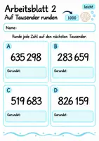 Vorschau - Arbeitsblätter - Auf Tausender runden Klasse 4 | Mathematik Klasse 4 | 10 Arbeitsblätter als PDF - Seite 2