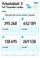 Vorschau - Arbeitsblätter - Auf Tausender runden Klasse 4 | Mathematik Klasse 4 | 10 Arbeitsblätter als PDF - Seite 3
