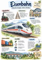 Vorschau - Arbeitsblätter - Lernplakat + Arbeitsblätter zum Thema "Eisenbahn" + Lösung & MP3 + Infografik - Deckblatt
