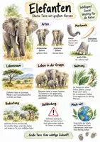 Vorschau - Arbeitsblätter - Lernplakat + Arbeitsblätter zum Thema "Elefanten" (Lückentext, Hörverstehen) + Lösung & MP3 + Mindmap + Infografik - Deckblatt