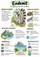 Vorschau - Arbeitsblätter - Lernplakat + Arbeitsblätter zum Thema "Endemit" + Lösung & MP3 + - Deckblatt