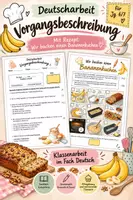Vorschau - Arbeitsblätter - Vorgangsbeschreibung - Bananenkuchen backen - Klassenarbeit - Deckblatt