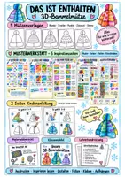 Vorschau - Mal- und Bastelvorlagen - 3D-Mützen basteln im Winter, Advent, Weihnachten | Kunst & Basteln Grundschule | Vorlagen & Anleitung | Klasse 2-4 - Seite 1