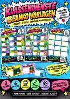 Vorschau - Mal- und Bastelvorlagen - Klassendienste Blanko Vorlagen (6 Seiten) | Comic Pop-Art Klassenämter A4 | Dienste-Karten zum Ausschneiden - Deckblatt