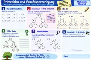 Vorschau - Arbeitsblätter - Primfaktorzerlegung -Zweig-Methode Tafelbild - Deckblatt
