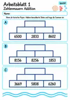 Vorschau - Arbeitsblätter - Zahlenmauern Addition Klasse 4 | 10 Arbeitsblätter / Aufgabenblätter als PDF - Seite 1