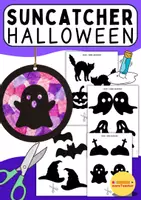 Vorschau - Mal- und Bastelvorlagen - 👻 Halloween Sonnenfänger Suncatcher basteln mit Seidenpapier/Transparentpapier – Fensterbilder mit Halloweenmotiven - Deckblatt