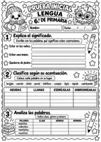 Vista previa - Hojas de trabajo - Evaluación inicial de Lengua 6.º de Primaria Prueba + soluciones + registro docente - página 1