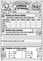 Vista previa - Hojas de trabajo - Evaluación inicial de Lengua 6.º de Primaria Prueba + soluciones + registro docente - página 2