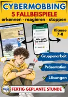 Vorschau - Arbeitsblätter - Cybermobbing Klasse 7–8 | Klassenchat Gruppenarbeit 5 Fallbeispiele - Deckblatt