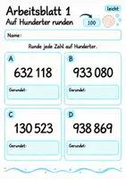 Vorschau - Arbeitsblätter - Auf Hunderter runden Klasse 4 | Mathematik Klasse 4 | 10 Arbeitsblätter als PDF - Seite 1