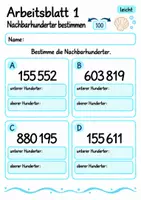 Vorschau - Arbeitsblätter - Nachbarhunderter bestimmen Klasse 4 | Mathematik Klasse 4 | 10 Arbeitsblätter als PDF - Seite 1