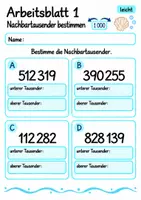 Vorschau - Arbeitsblätter - Nachbartausender bestimmen Klasse 4 | Mathematik Klasse 4 | 10 Arbeitsblätter als PDF - Seite 1