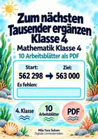 Vorschau - Arbeitsblätter - Zum nächsten Tausender ergänzen Klasse 4 | Mathematik Klasse 4 | 10 Arbeitsblätter als PDF - Deckblatt
