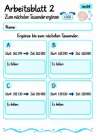 Vorschau - Arbeitsblätter - Zum nächsten Tausender ergänzen Klasse 4 | Mathematik Klasse 4 | 10 Arbeitsblätter als PDF - Seite 2