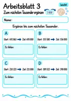Vorschau - Arbeitsblätter - Zum nächsten Tausender ergänzen Klasse 4 | Mathematik Klasse 4 | 10 Arbeitsblätter als PDF - Seite 3
