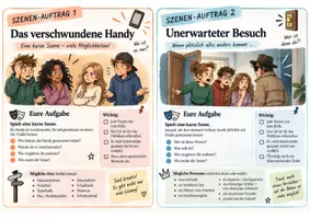 Vorschau - Aufgabenkarten - 8 Szenen für Theater AG - spontan, Improvisation Gruppenarbeit Schauspiel - Seite 1