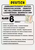 Vorschau - Arbeitsblätter - Jahrgangsstufentest Deutsch Gymnasium Bayern – Probetest mit vollständigen Lösungen (Leseverstehen, Grammatik und Rechtschreibung) Klasse 6 - Deckblatt