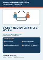 Vorschau - Unterrichtsreihen - Sicher helfen und Hilfe holen
Mobbing erkennen und handeln Arbeitsheft 4 für Klasse 5 und 6 - Deckblatt