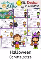 Vorschau - Stationenlernen - Halloween Schüttelsätze | Satzbau | Grammatik | Kartei | Freiarbeit | Klasse 2-4 - Deckblatt
