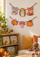 Vorschau - Mal- und Bastelvorlagen - Herbstgirlande basteln | 18 Herbstmotive mit Waldtieren für Herbst Girlande | Bastelvorlage Kunst mit Igel & Fuchs für Kita, Vorschule & Klasse 1 - Seite 1