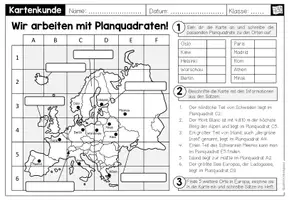Vorschau - Arbeitsblätter - Planquadrate – Orte auf Karten finden | Arbeitsblatt Kartenkunde - Seite 1