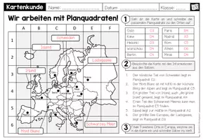 Vorschau - Arbeitsblätter - Planquadrate – Orte auf Karten finden | Arbeitsblatt Kartenkunde - Seite 2