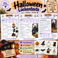 Vorschau - Arbeitsblätter - Hallowee Lückentexte 3 facj differenziert mit Bildkarten und Gruselspiel_VKL_mit_Herz - Deckblatt