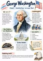Vorschau - Arbeitsblätter - Lernplakat + Arbeitsblätter zum Thema "George Washington" + Lösung & MP3 + Infografik - Deckblatt