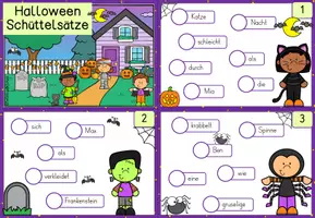 Vorschau - Stationenlernen - Halloween Schüttelsätze | Satzbau | Grammatik | Kartei | Freiarbeit | Klasse 2-4 - Seite 1