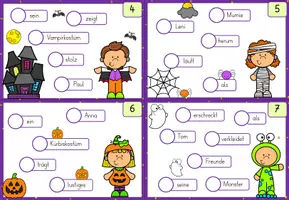 Vorschau - Stationenlernen - Halloween Schüttelsätze | Satzbau | Grammatik | Kartei | Freiarbeit | Klasse 2-4 - Seite 2
