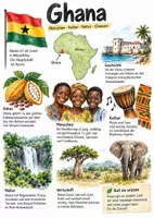 Vorschau - Arbeitsblätter - Lernplakat + Arbeitsblätter zum Thema "Ghana" + Lösung & MP3 + Mindmap + Infografik - Deckblatt