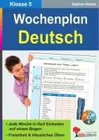 Vorschau - Unterrichtsreihen - Wochenplan Deutsch Klasse 5 | Lesen, Schreiben, Rechtschreibung, Grammatik | 39 Wochenpläne für ein ganzes Schuljahr mit Lösungen - Deckblatt
