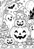 Vorschau - Mal- und Bastelvorlagen - Halloween-Ausmalbilder – Malspaß für Klasse 1 & 2 - Seite 1