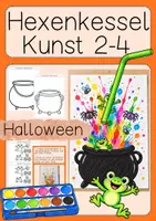 Vorschau - Arbeitsblätter - Kunst Halloween Hexenkessel Zaubertrank Klasse 2 - 4 - Deckblatt